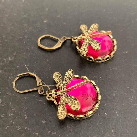 Iced Out Pink Dragonfly Insect Animal Vintage Style Crystal Men’s Earrings Gift - Picture 3 of 10